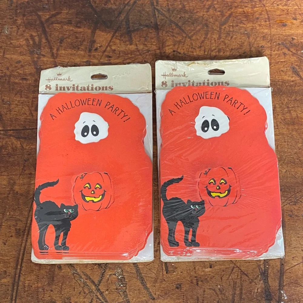 2 Packs of Vintage Hallmark Halloween Party Invitations - Orange and Black